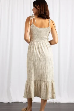 Women Daisy Street Dresses-Gingham Midi Dress With Shirred Bodice