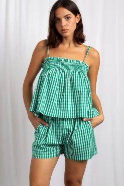 Women Daisy Street Tops-Gingham Strappy Smock Top