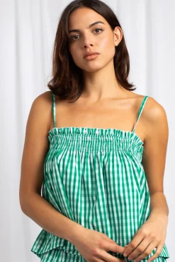 Women Daisy Street Tops-Gingham Strappy Smock Top