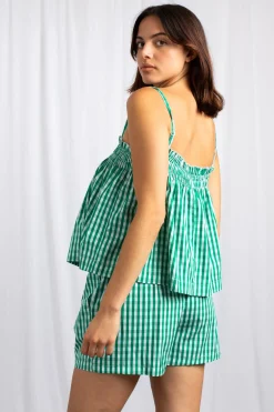 Women Daisy Street Tops-Gingham Strappy Smock Top