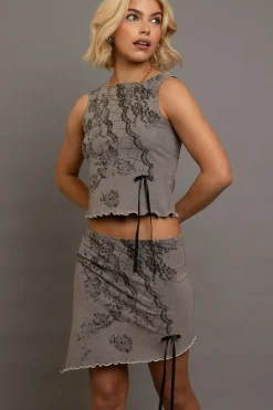 Women Daisy Street Partywear | Tops-Snow Washed Boat Neck Printed Top