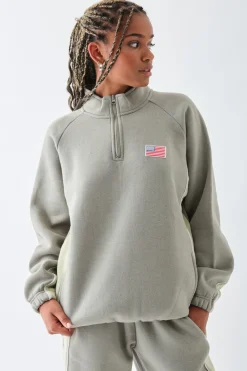 Women Daisy Street Tops | Hoodies & Sweatshirts-Half Zip Sweater With Piping Detail