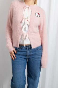 Women Daisy Street Cardigans-Hello Kitty Fluffy Tie Cardigan
