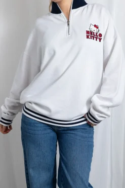 Women Daisy Street Hoodies & Sweatshirts-Hello Kitty Funnel Neck Sweatshirt With Navy Contrast