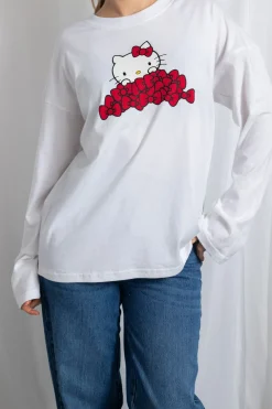 Women Daisy Street Tops | T-Shirts-Hello Kitty Long Sleeve T-Shirt With Bow Graphic