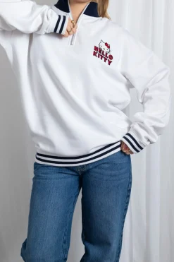 Women Daisy Street Hoodies & Sweatshirts-Hello Kitty Funnel Neck Sweatshirt With Navy Contrast
