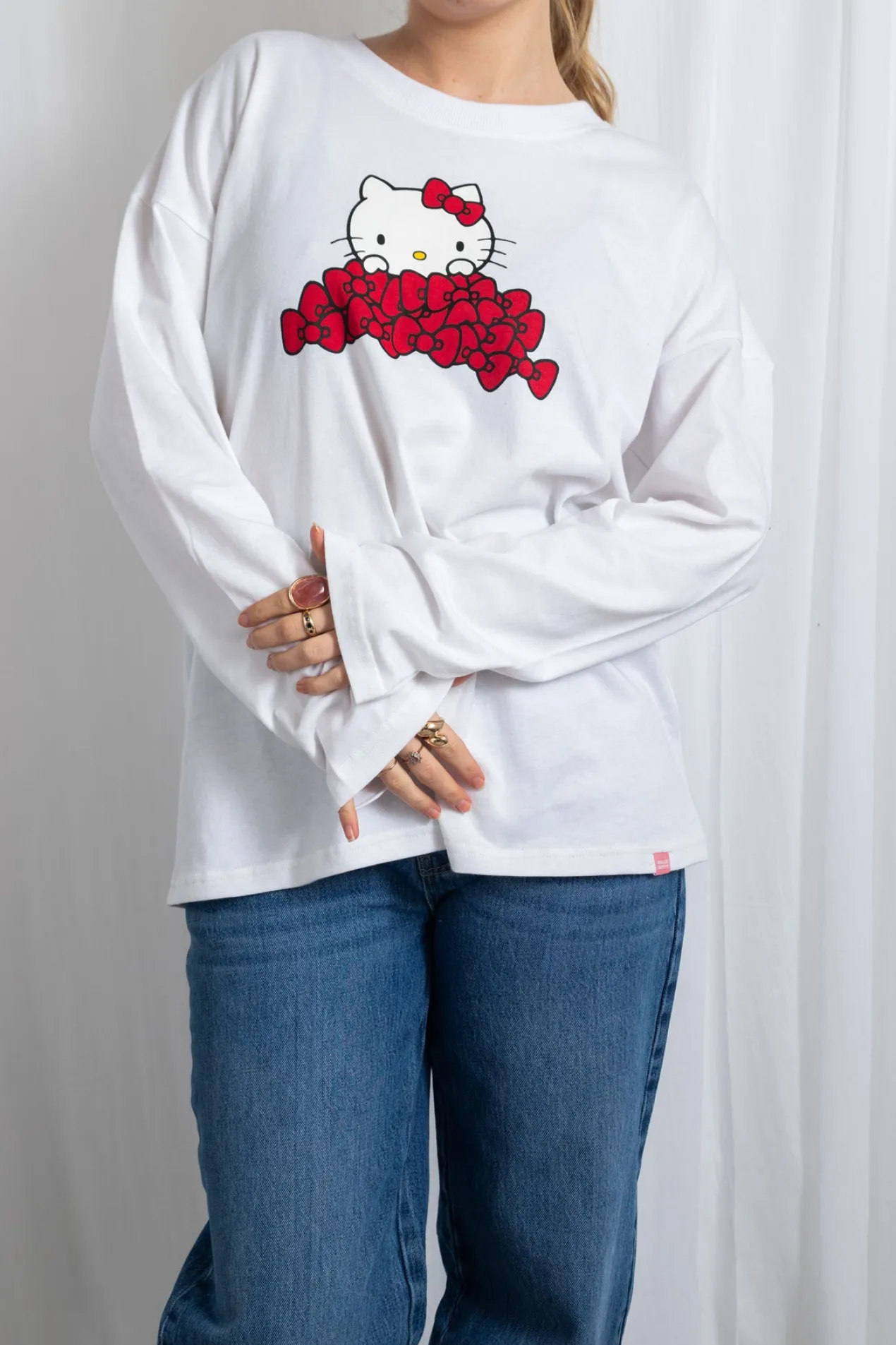 Women Daisy Street Tops | T-Shirts-Hello Kitty Long Sleeve T-Shirt With Bow Graphic