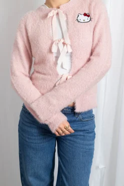 Women Daisy Street Cardigans-Hello Kitty Fluffy Tie Cardigan
