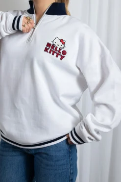 Women Daisy Street Hoodies & Sweatshirts-Hello Kitty Funnel Neck Sweatshirt With Navy Contrast