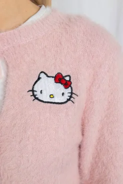 Women Daisy Street Cardigans-Hello Kitty Fluffy Tie Cardigan