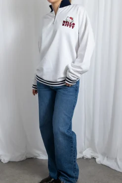 Women Daisy Street Hoodies & Sweatshirts-Hello Kitty Funnel Neck Sweatshirt With Navy Contrast