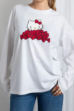 Women Daisy Street Tops | T-Shirts-Hello Kitty Long Sleeve T-Shirt With Bow Graphic