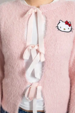 Women Daisy Street Cardigans-Hello Kitty Fluffy Tie Cardigan