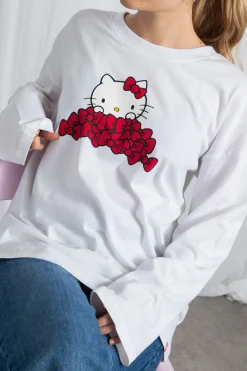 Women Daisy Street Tops | T-Shirts-Hello Kitty Long Sleeve T-Shirt With Bow Graphic