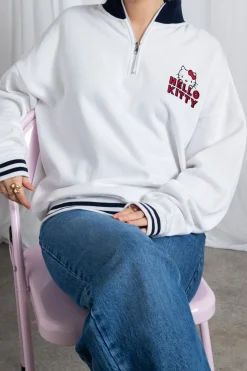 Women Daisy Street Hoodies & Sweatshirts-Hello Kitty Funnel Neck Sweatshirt With Navy Contrast