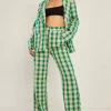 Women Daisy Street Trousers-High Waisted Flared Trousers in Check Print