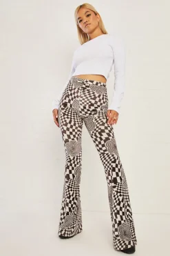 Women Daisy Street Trousers-High Waisted Flared Trousers In Velvet Print