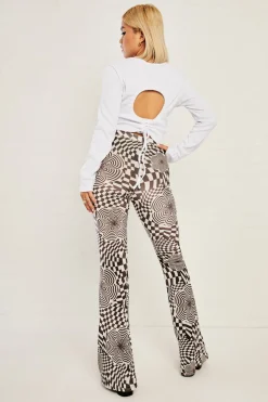 Women Daisy Street Trousers-High Waisted Flared Trousers In Velvet Print
