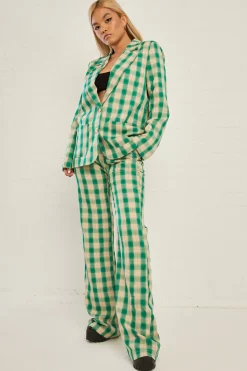 Women Daisy Street Trousers-High Waisted Flared Trousers in Check Print