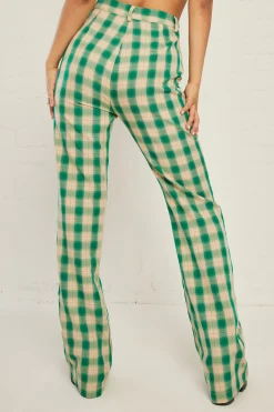 Women Daisy Street Trousers-High Waisted Flared Trousers in Check Print