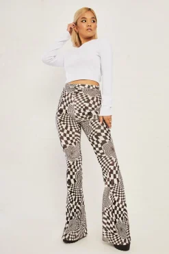 Women Daisy Street Trousers-High Waisted Flared Trousers In Velvet Print