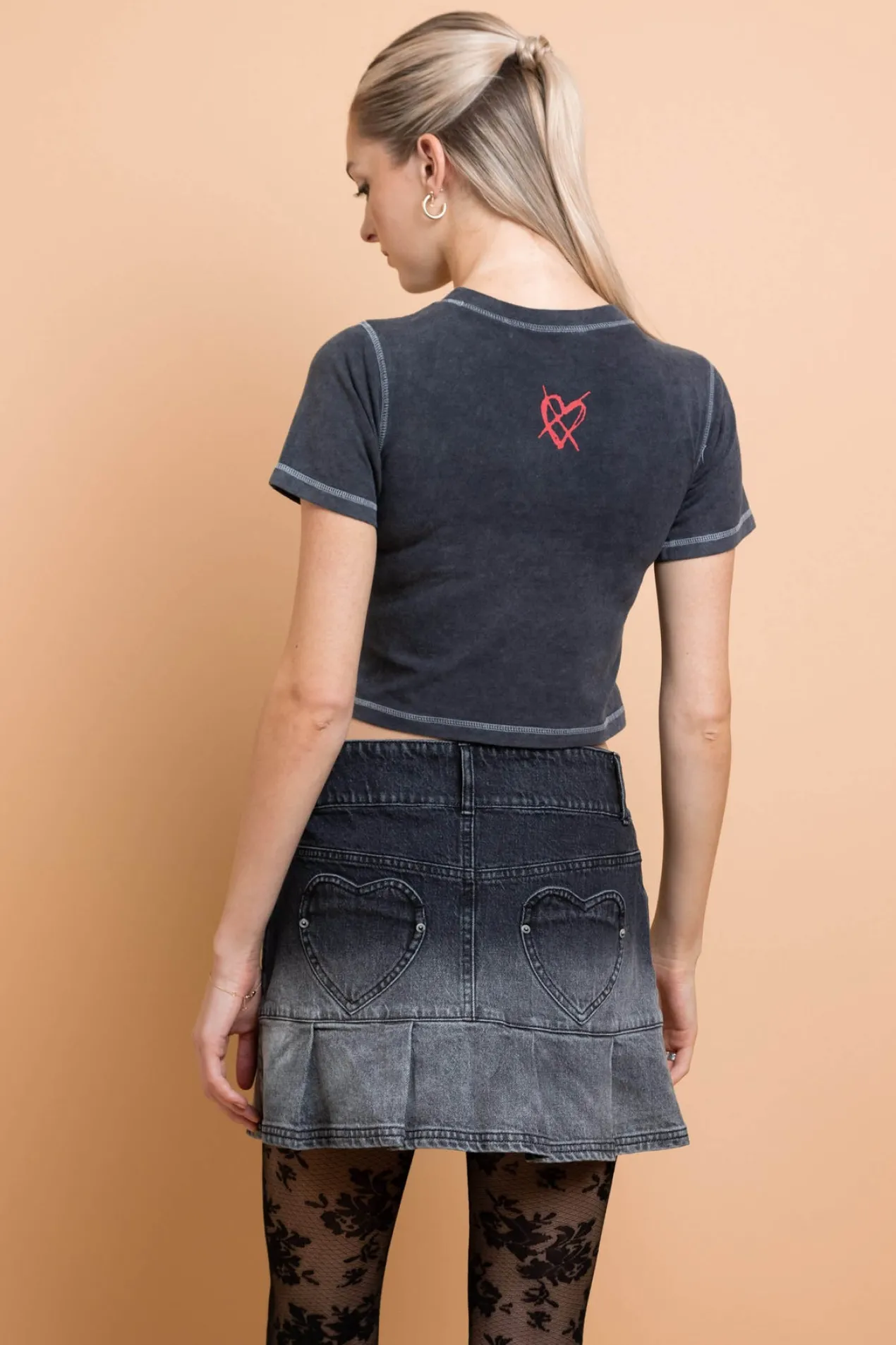 Women Daisy Street Tops | T-Shirts-Hole Cherry Washed Baby Tee With Contrast Stitch