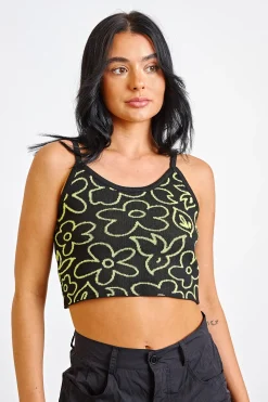 Women Daisy Street Tops-Knitted Cami Top In Scribble Floral