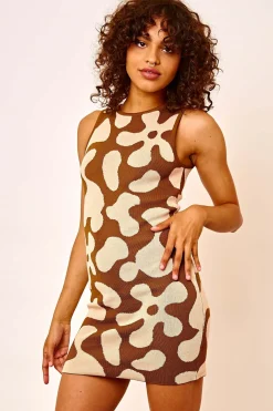 Women Daisy Street Dresses-Knitted Floral Mini Dress