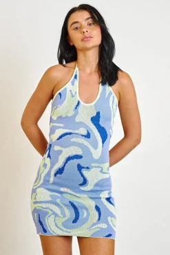 Women Daisy Street Dresses-Knitted Halter Mini Dress
