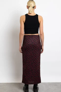 Women Daisy Street Skirts-Knitted Midi Skirt in Ditsy Red Floral