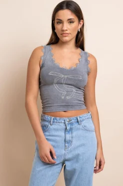 Women Daisy Street Tops-Lace Trim V-Neck Vest Top