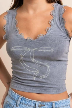 Women Daisy Street Tops-Lace Trim V-Neck Vest Top