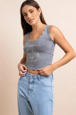 Women Daisy Street Tops-Lace Trim V-Neck Vest Top