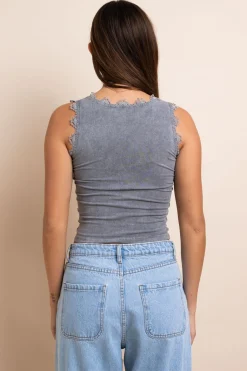 Women Daisy Street Tops-Lace Trim V-Neck Vest Top