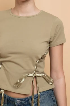 Women Daisy Street Tops | T-Shirts-Lace Up Detail Baby Tee