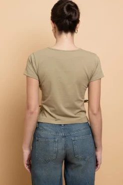 Women Daisy Street Tops | T-Shirts-Lace Up Detail Baby Tee