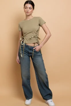 Women Daisy Street Tops | T-Shirts-Lace Up Detail Baby Tee