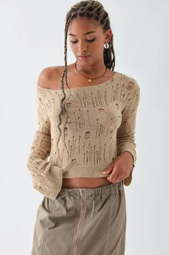 Women Daisy Street Tops-Ladder Knit Top
