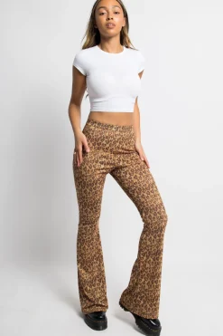 Women Daisy Street Trousers-Leopard Heart Print Flared Trousers
