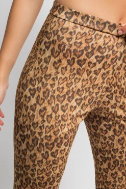 Women Daisy Street Trousers-Leopard Heart Print Flared Trousers