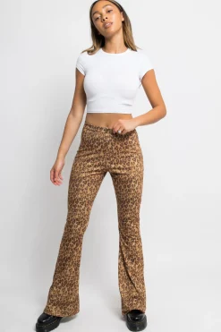 Women Daisy Street Trousers-Leopard Heart Print Flared Trousers