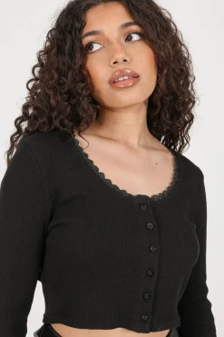 Women Daisy Street T-Shirts-Lettuce Hem Ribbed Crop Top