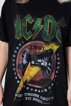 Women Daisy Street T-Shirts-Licensed ACDC 1981 'For Those About To Rock; T-Shirt Dress