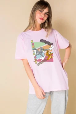 Women Daisy Street T-Shirts-Licensed Relaxed T-Shirt With Tom and Jerry 90's Print