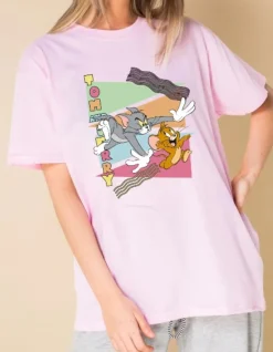 Women Daisy Street T-Shirts-Licensed Relaxed T-Shirt With Tom and Jerry 90's Print