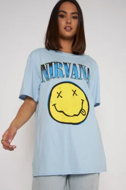 Women Daisy Street T-Shirts-Licensed Relaxed T-Shirt With Nirvana Print