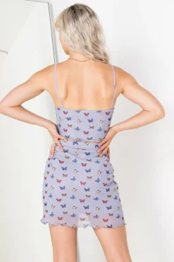 Women Daisy Street Tops-Mesh Cami Top in Butterfly Print