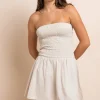 Women Daisy Street Dresses-Linen Bandeau Shirred Mini Dress