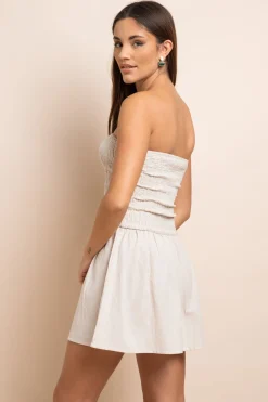 Women Daisy Street Dresses-Linen Bandeau Shirred Mini Dress