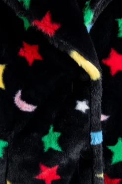 Women Daisy Street Jackets-Longline Fur Coat in Star and Moon Print